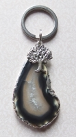 Schlüsselanhänger Achat grau/schwarz mit Baum